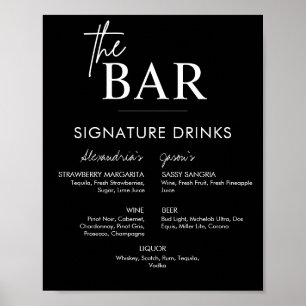 Affiche Printable Black Wedding Signature Drinks Bar Menu