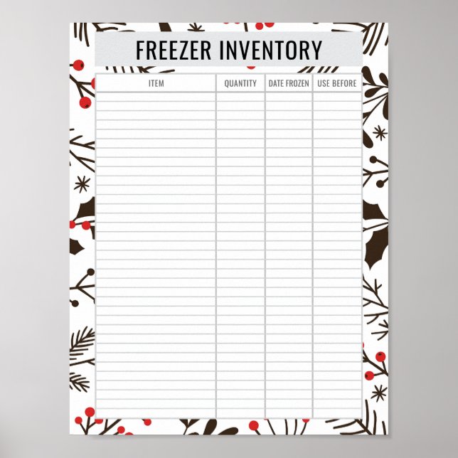 Affiche Printable Freezer Inventory 8.5x11 Paper (Devant)