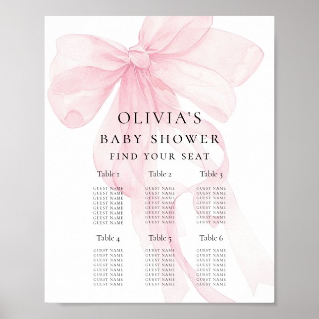 Affiche Printable Pink Bow Baby Shower Seating Chart (Devant)