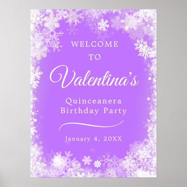 Affiche Printable Quinceanera Flocon de neige violet Bienv (Devant)