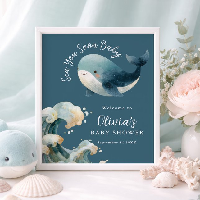 Affiche Printable Sea You Soon Whale Baby Shower Turquoise (Créateur téléchargé)