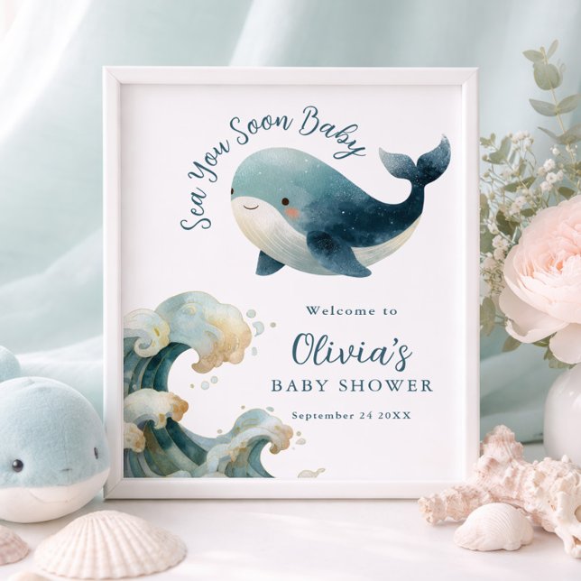 Affiche Printable Sea You Soon Whale Baby Shower White (Créateur téléchargé)