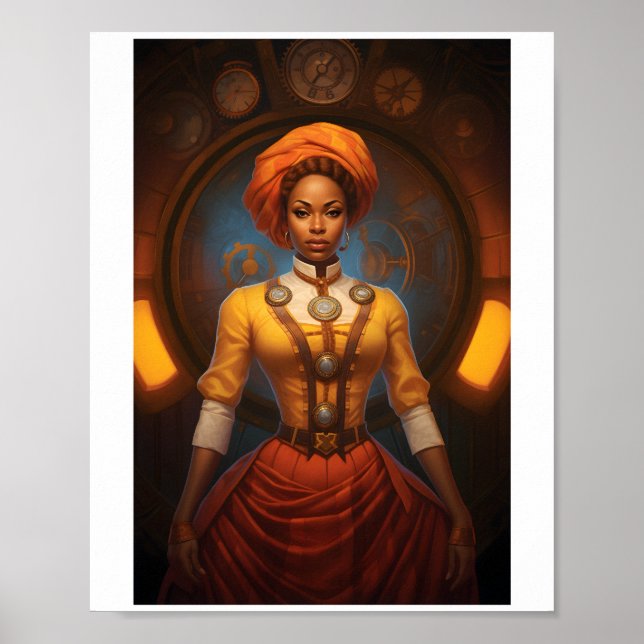 Affiche Printable Steampunk African Lady Faux Ink 052 (Devant)