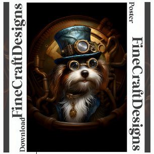 Affiche Printable Steampunk Chien Casquette lunettes Faux