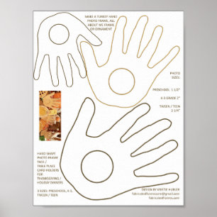 Affiche Printable Thanksgiving Turkey Hands 3 Tags photo