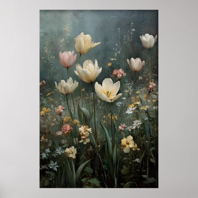 Affiche Printable Tulips Wall Art, Antique Spring Meadow (Devant)