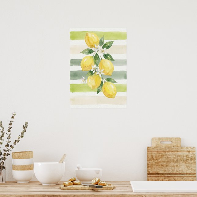 Affiche Printable Wall Art Lemon Watercolor Botanical  (Cuisine)