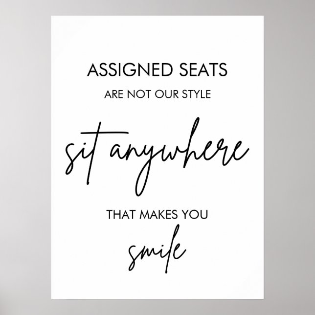 Affiche Printable Wedding Sign No Assigned Seats (Devant)