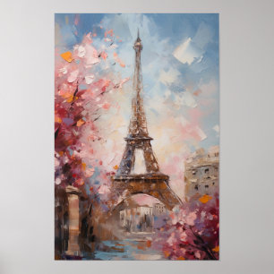 Affiche Printemps à Paris La Tour Eiffel Peinture à l'huil