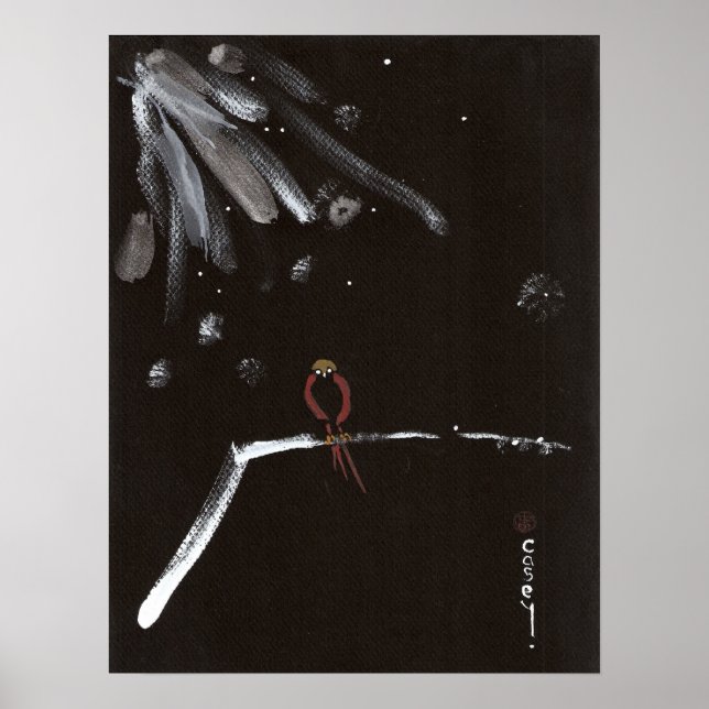 Affiche Printemps de l'étude de l'oiseau de neige rouge (Devant)