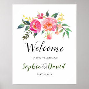 Affiche Printemps Eté Aquarelle Florale Mariage Bienvenue