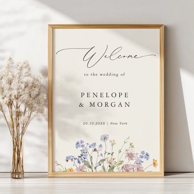 Affiche Printemps Fleur sauvage Meadow Garden Mariage Bien (Spring Wildflower Meadow Garden Wedding Welcome Poster)