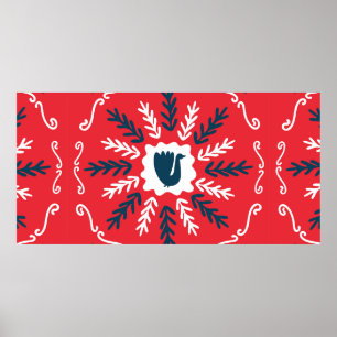 Affiche Printemps, Joyeux Noël folk art carré doodart