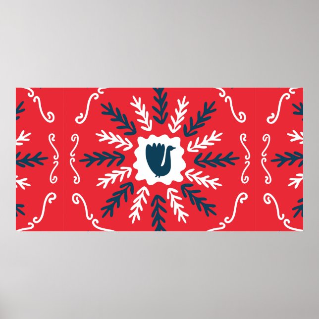 Affiche Printemps, Joyeux Noël folk art carré doodart (Devant)