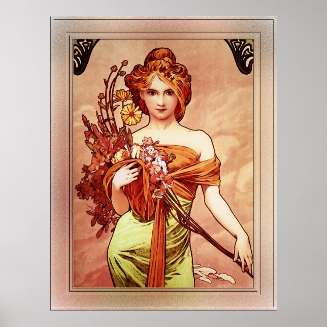 Affiche Printemps La beauté dorée par Alphonse Mucha (Devant)