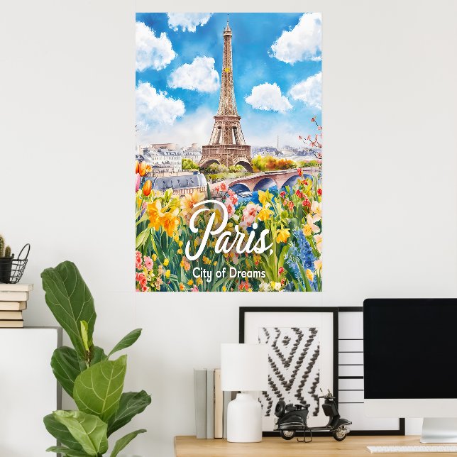 Affiche Printemps parisien : La tour Eiffel fleurit (Bureau à domicile)