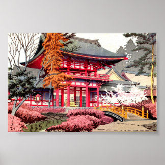 Affiche Printemps rouge du temple japonais