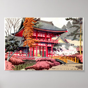 Affiche Printemps rouge du temple japonais