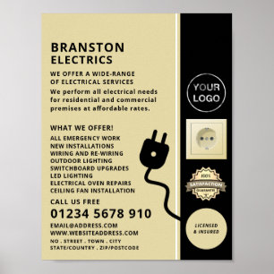 Affiche Prise d'alimentation à deux broches et prise, adve