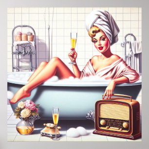 Affiche Prise de bain vintage