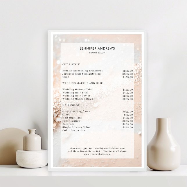 Affiche Prix du Salon de Parties scintillant moderne (Modern Glitter Salon Price List Poster)