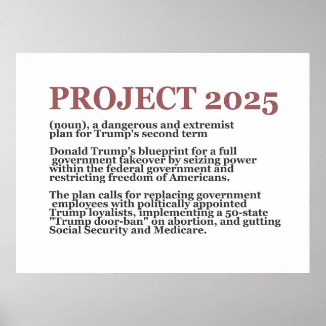 Affiche Pro Democracy Anti Project 2025 Trump républicain (Devant)