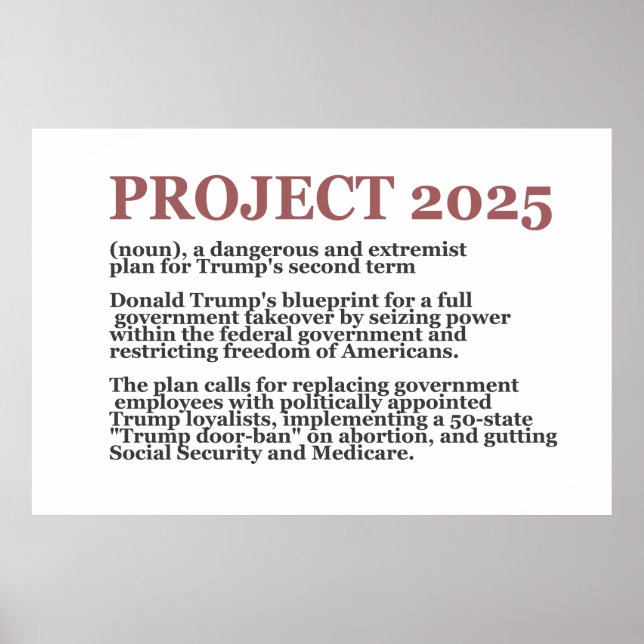 Affiche Pro Democracy Anti Project 2025 Trump républicain (Devant)