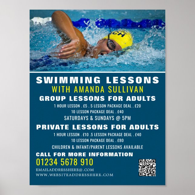 Affiche Pro Swimmer, Cours de natation publicité (Devant)
