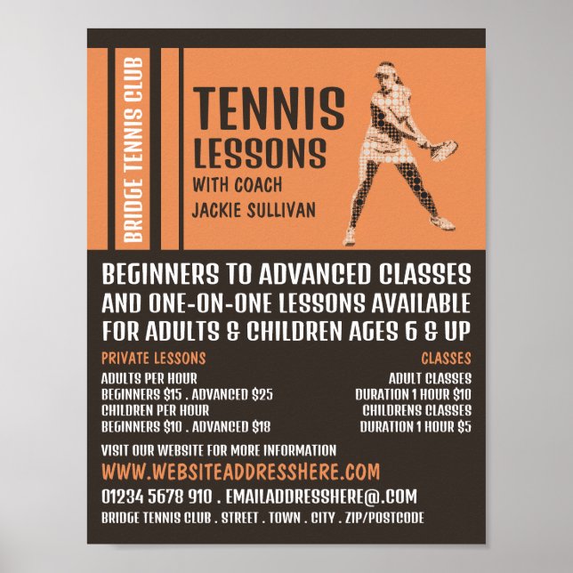 Affiche Pro Tennis Player, Tennis Leçons/Classes Advert (Devant)