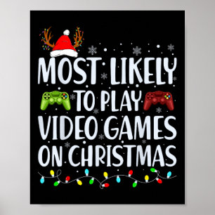 Affiche Probable De Jouer Jeu Vidéo Sur Noël Père Noël Gam