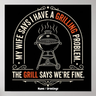 Affiche Problème de Grillade Drôle Cadeau Humour BBQ Maîtr