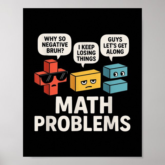 Affiche Problèmes Mathématiques Symboles Drôle Enseignant  (Devant)