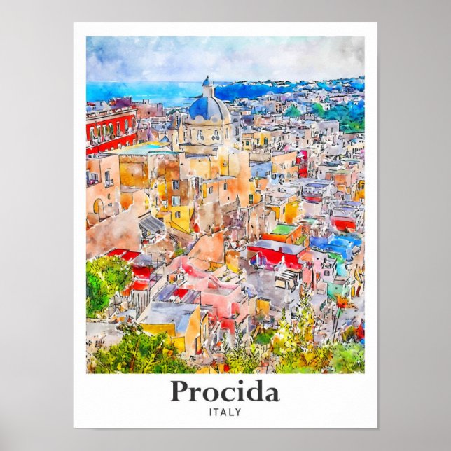 Affiche Procida Italie Aquarelle Voyage Esquisse main dess (Devant)