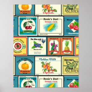 Affiche Produits vintages en conserve-étiquettes de fruits