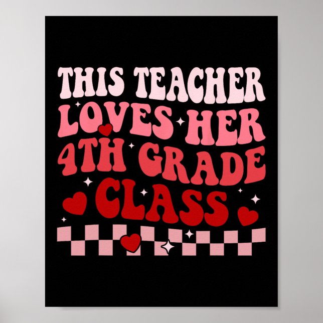 Affiche Professeur aime sa 4e classe Valentines rétro (Devant)