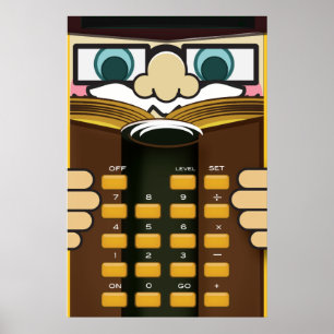 Affiche Professeur Calculatrice dessin animé drôle