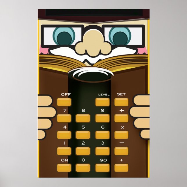 Affiche Professeur Calculatrice dessin animé drôle (Devant)