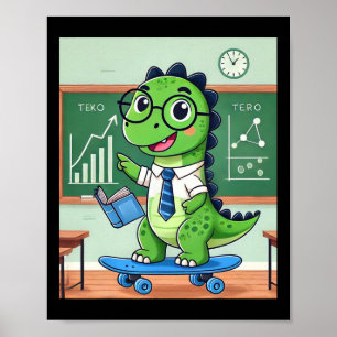 Affiche Professeur dinosaure mignon faisant du skateboard 