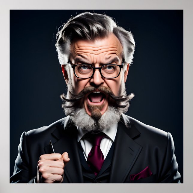 Affiche Professeur fou fou avec barbe (Devant)