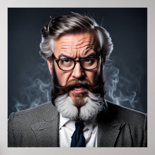 Affiche Professeur fou fou avec barbe