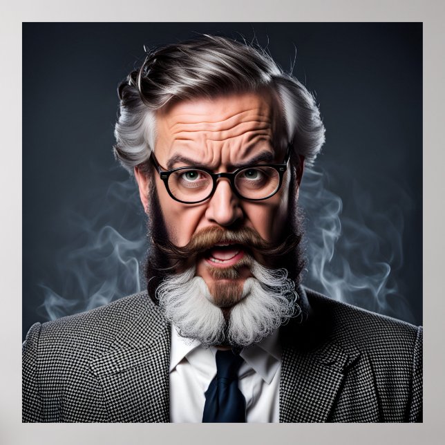 Affiche Professeur fou fou avec barbe (Devant)