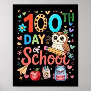 Affiche Professeur hibou mignon coloré 100e jour d'école