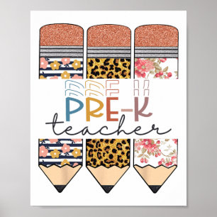 Affiche Professeur pré-maternelle Fun Léopard Crayon Heure