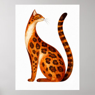 Affiche Profil de chat Bengal à l'aquarelle