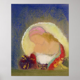 Affiche Profil d'une fille avec les fleurs, c.1900