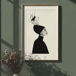 Affiche Profil serein : Corbeau & Branches Portrait mode