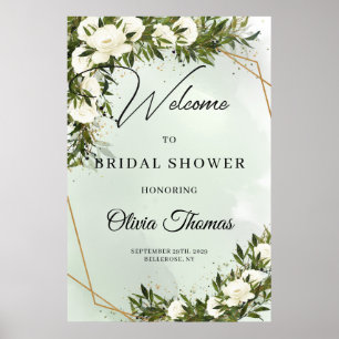 Affiche Profond vert feuillage blanc roses or nuptiale