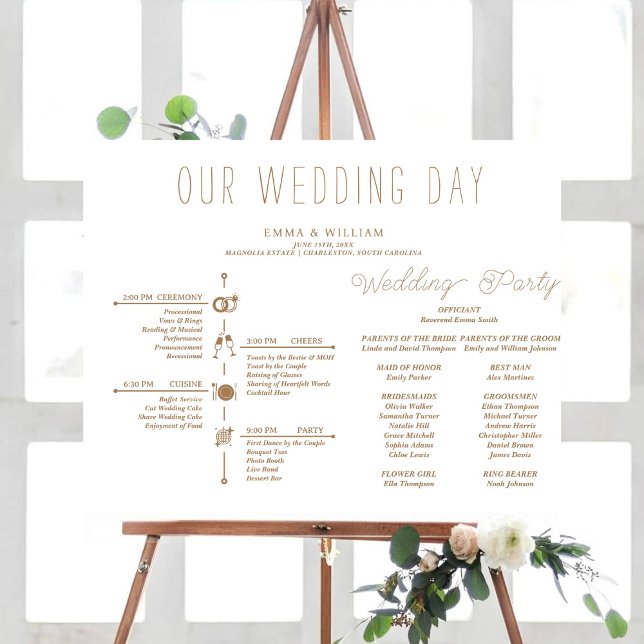 Affiche Programme classique de mariage chronologique (weddingprogramtimelineceremonyelegantscriptrusticcalligraphywedding processwedding program)