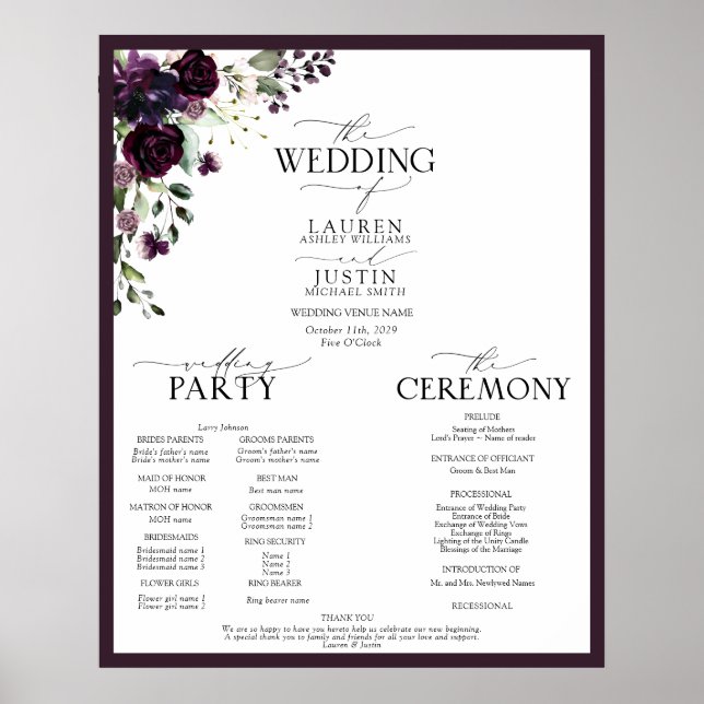 Affiche Programme d'aquarelle florale Plum Purple Mauve (Devant)