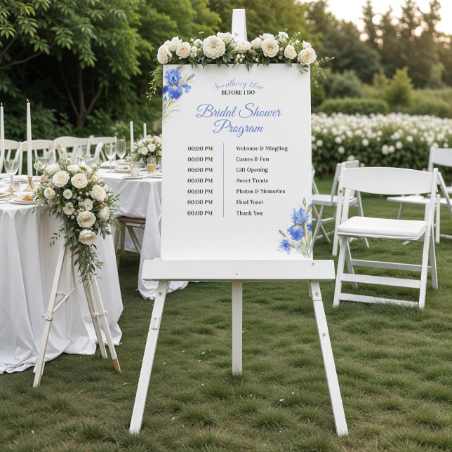 Affiche Programme de Baby Shower Mariage Iris Bleu Somethi (Blue Iris Something Blue Bridal Shower Program)